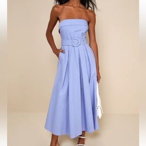 Lulu's Strapless trendsetting choice periwinkle dress with belt and pockets